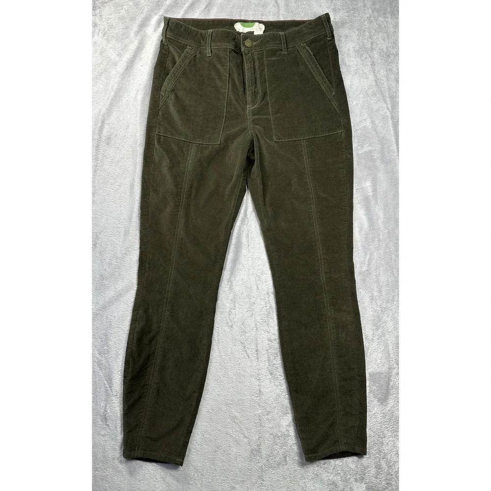 Anthropologie Corduroy Pants Womens 30x27 Green Skinny Mid Rise Preppy Boho